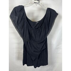 Old Navy Womens Black Off The Shoulder Ruffle Crochet Lace Trim Top Medium